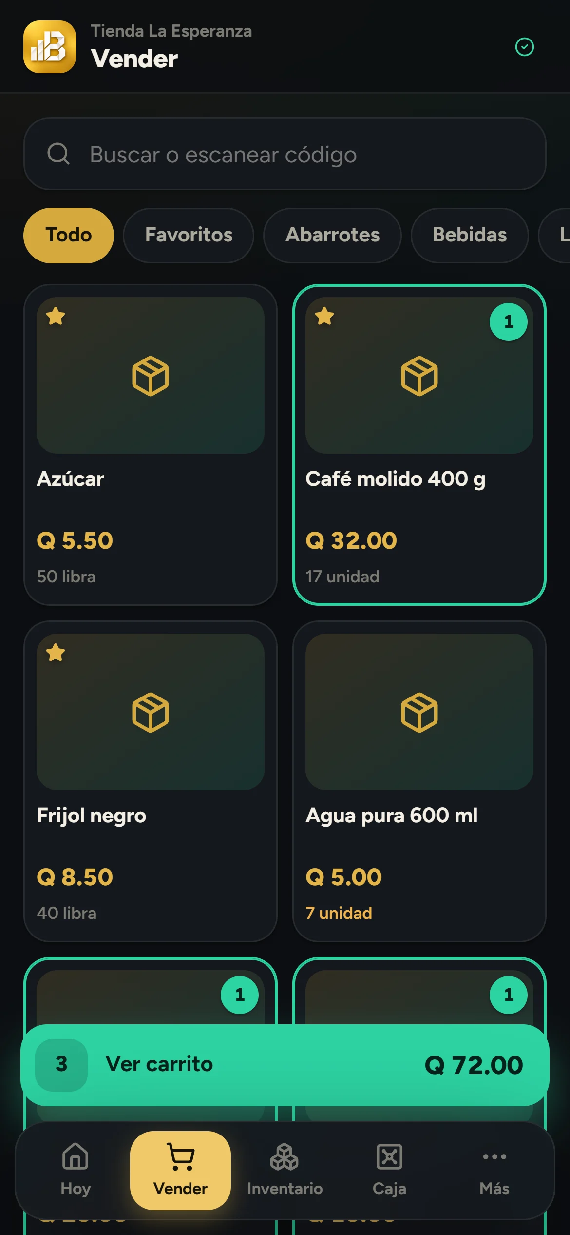 iBalanz Negocios sales screen